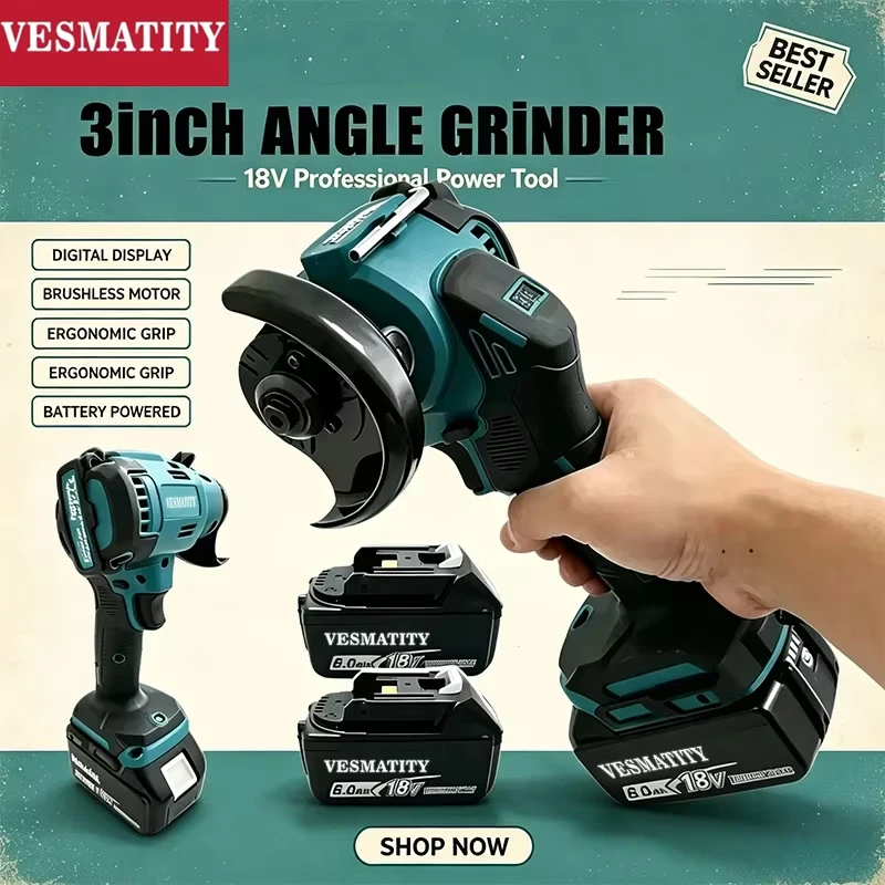 Brushless Angle Grinder Battery Powered - Mini-meuleuse d'angle sans balais à affichage