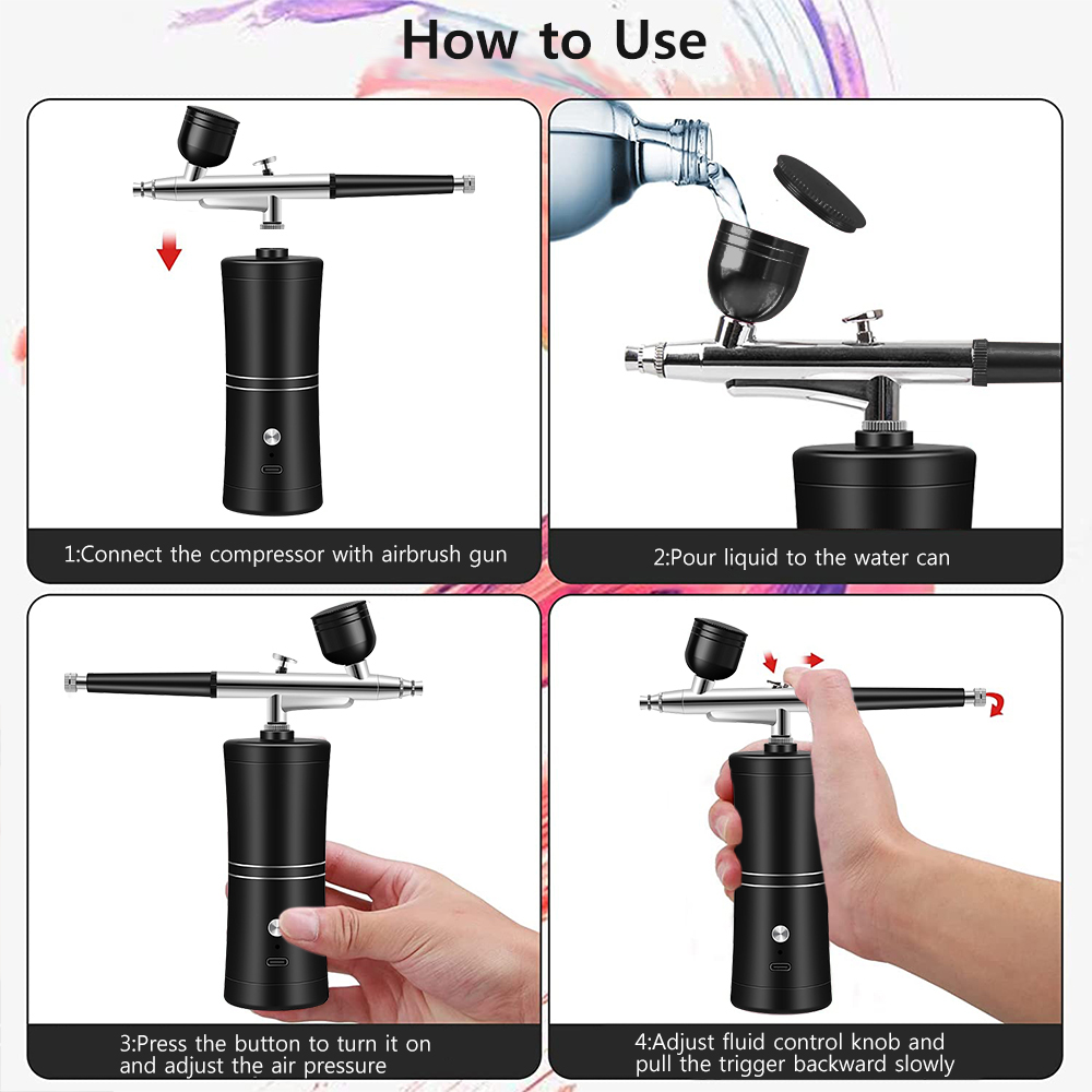 Airbrush Kit With Mini Compressor - Kit aérographe miniature rechargeable avec compresseur